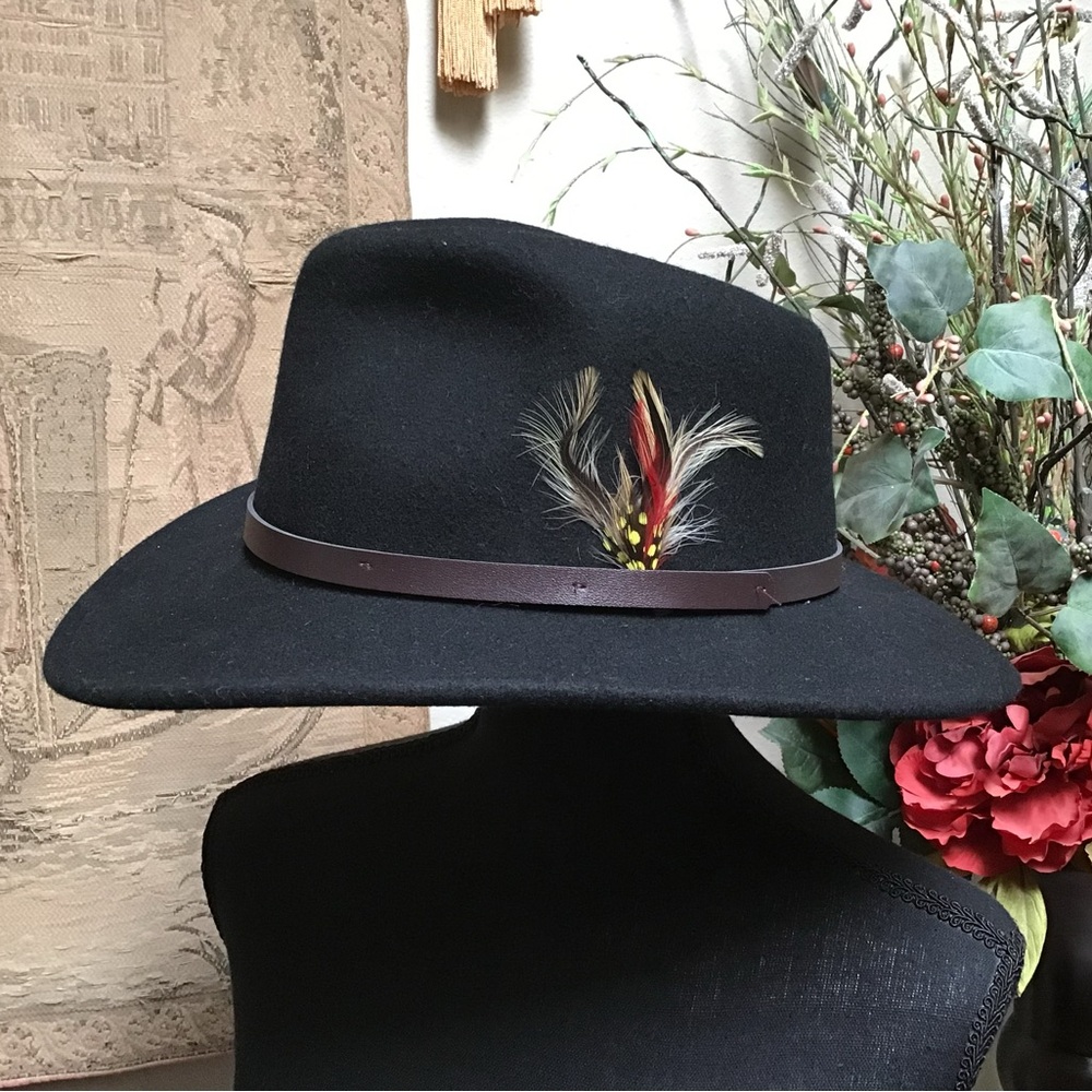 Scala Black Hat with Feather Accent